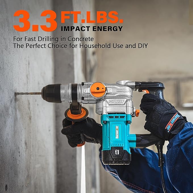Berserker 1-1/8" SDS-Plus Rotary Hammer Drill with 1/2" SDS Plus Shank Keyless Chuck Adapter, 9 Amp 3 Functions Corded Rotomartillo for Fast Drilling in Concrete,Brick,Masonry,Metal,Wood