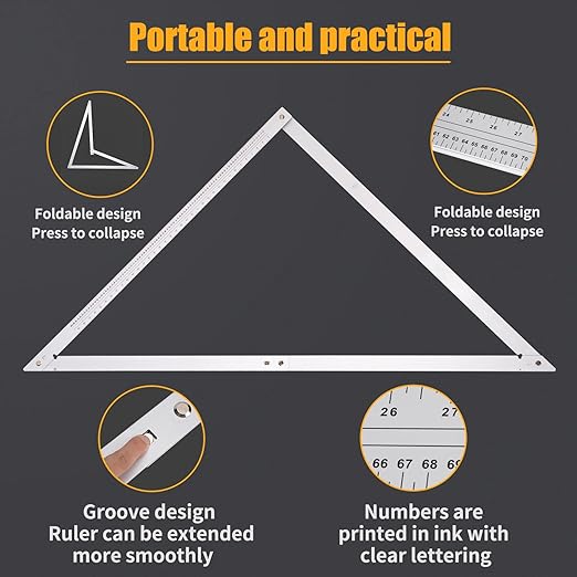 Combination Square for Carpenter Tools 48 Inch Folding Aluminum Triangle Ruler Construction Framing Tool Woodworking Foldable Frame Measurement Angle Rulers
