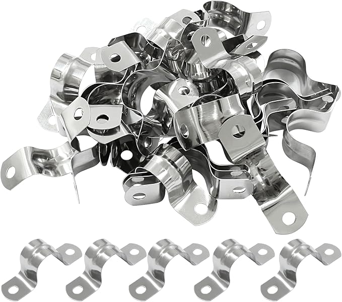 Hordion 30Pcs 3/4" Two Hole Strap U Bracket, M20 Rigid Pipe Strap Stainless Steel Conduit Clamp for Fixing Pipe