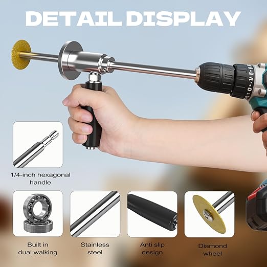 Pipe Inside Cutter for PVC Pipe with Diamond Grit Cutting Wheel and Handle, 7 Inch Adjustable Cutting Depth Stainless Steel Plumbing Cutter Tool Fit with 1/4" Hex Shank,for 1-1/2 Inch to 8 Inch Cut