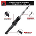 Countersink Drill Bit Set, 5PCS Tapered Drill Bits, M2 Countersink Set with 1/4" Hex Shank Quick Change and 1 Allen Wrench for Woodworking, Pilot Screw Hole Set for Soft & Hard Wood