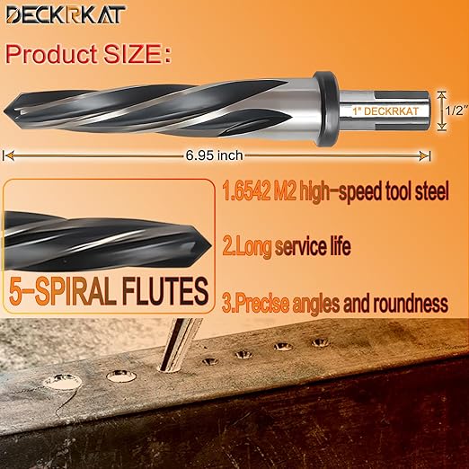 1" Reamer Drill Bit for Metal, M2 HSS Taper Reamer for Steel, Alloy, Wood, Plastic to Align, Enlarge Holes – 5-Spiral Flutes, 1/2" Non-Slip Shank, 25mm Car Reamer, Bridge Construction Reamer.