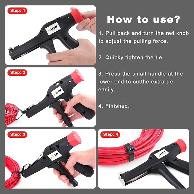 Zhushan Cable Tie Tool: Fasten and Cut Cables with Ease - Fits 2.8mm~12mm Nylon Ties