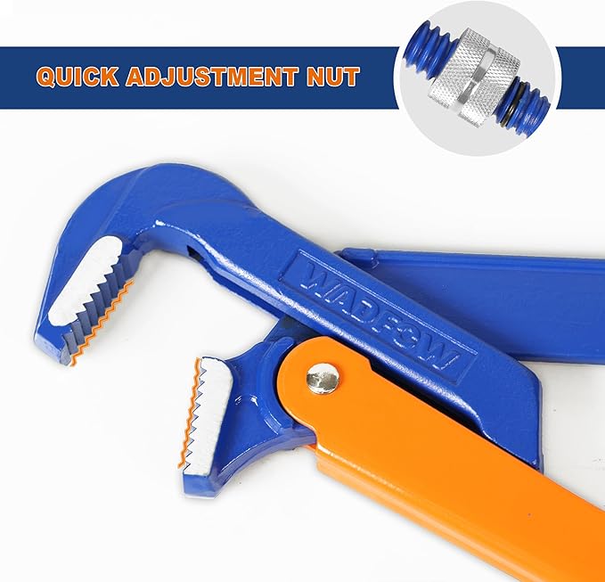 Swedish Pattern Type A pipe Wrench: Size 2" with 67 mm Max Jaw Opening, 15 inch x 90 Degree Angle Corner Pipework, Red Lacquered Finish