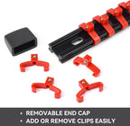 ALOANES 6 PC ABS Socket Organizer, 3/8 inch, Drive Socket Rail Holders, Heavy Duty Socket Racks, Black Rails with Red Clips