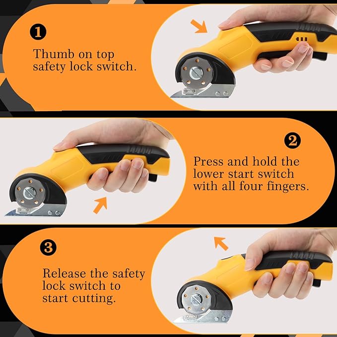 Electric Box Cutter, Portable Cordless Electric Rotary Scissors for Cardboard Carpet Leather, Rechargeable Heavy Duty Shears with LED Light, Safety Lock, Blade, Box - 4V, 2000mAh, Type-C