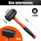 ValueMax 16oz Rubber Mallet Hammer, Fiberglass Handle, Double-Faced Soft Mallet, Soft Blow Tasks without Damage for Camping, Flooring, Tent Stakes, Woodworking