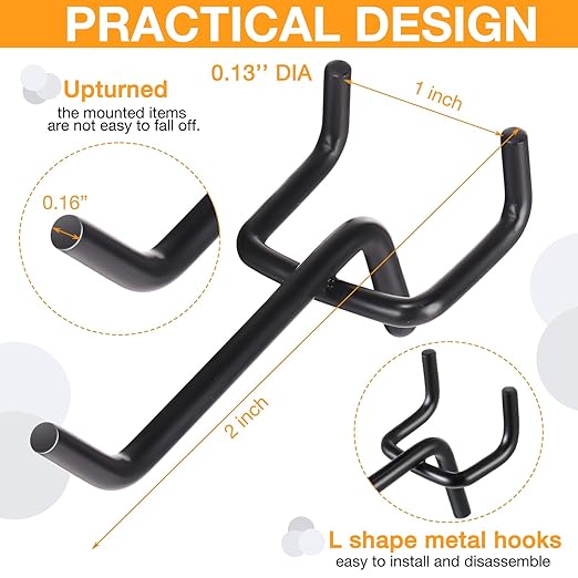 Shimeyao 100 Pcs Peg Board Shelving Hooks Stainless Steel Hanging Board Pegs Wall Display Hooks Bulk for 1/8 1/4 Garage Storage Organizer Accessories(2 Inch,Black)