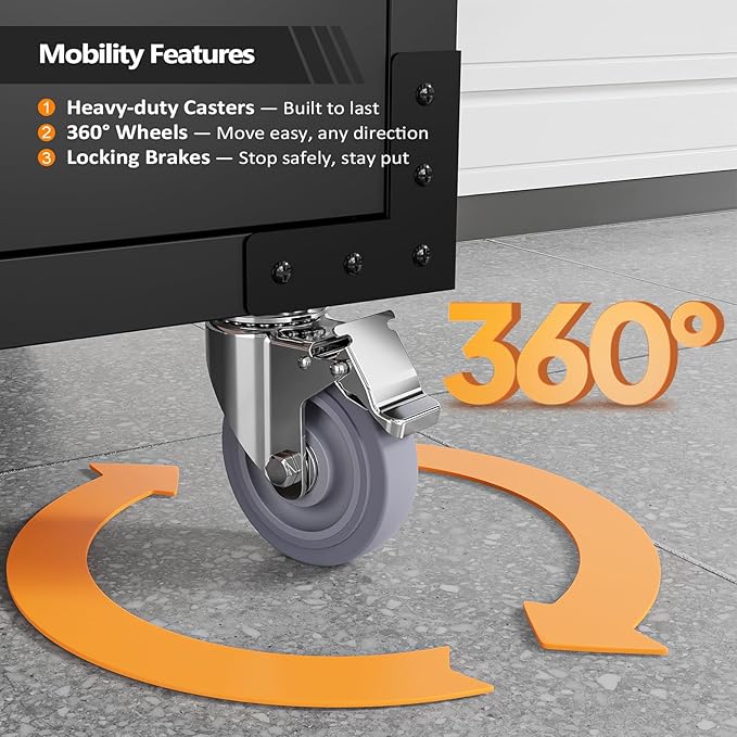 VINGLI Large Garage Storage Cabinet with 4 Doors, Upgraded Height & Wide & Deep, 43''W x 23''D x 75''H, Oversized Metal Storage Cabinet with Pegboards Wheels Locks and Adjustable Shelves (Black)