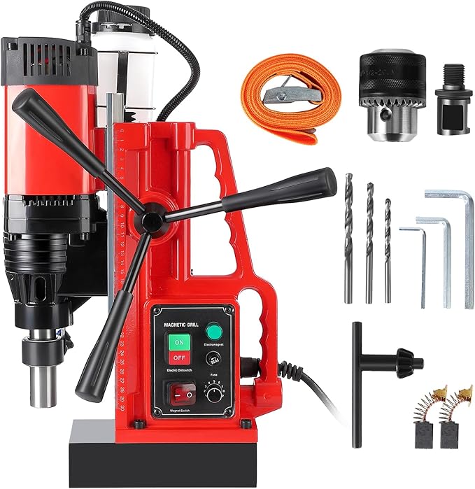 1550W Magnetic Drill Press, 500RPM Portable Mag Drill Press with 2 Inch Boring Diameter, 10-Speed Core Drilling Machine, Single Track Electric Drilling Tool for Metal Working, Industrial