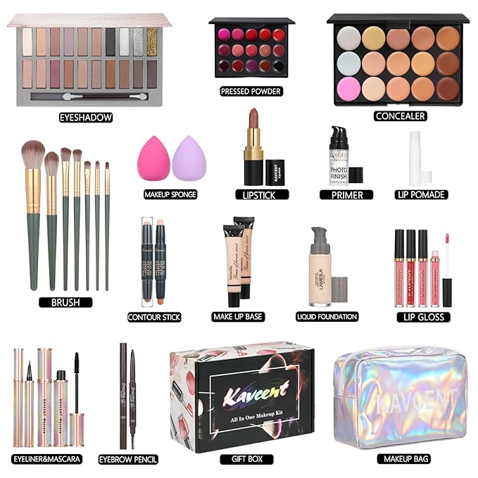 Makeup Kits Makeup Kit for Women Full Kit Makeup Set for Women Foundation Face Primer Eyeshadow Concealer Lipstick Makeup Bag Makeup Sets for Teens-VeraVaultWomen