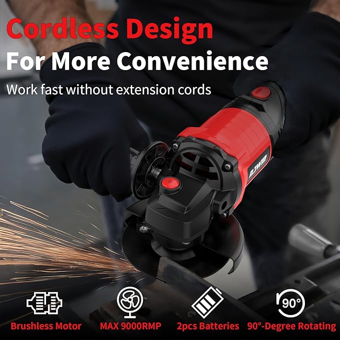 NAWIN Cordless Angle Grinder 4inch Kit,variable speed grinder, 20V Battery Angle Grinder Tool,2×6.0Ah Battery&Fast Charger,Brushless Motor, Electric Angle Grinder for Cutting, Griding, Polishing