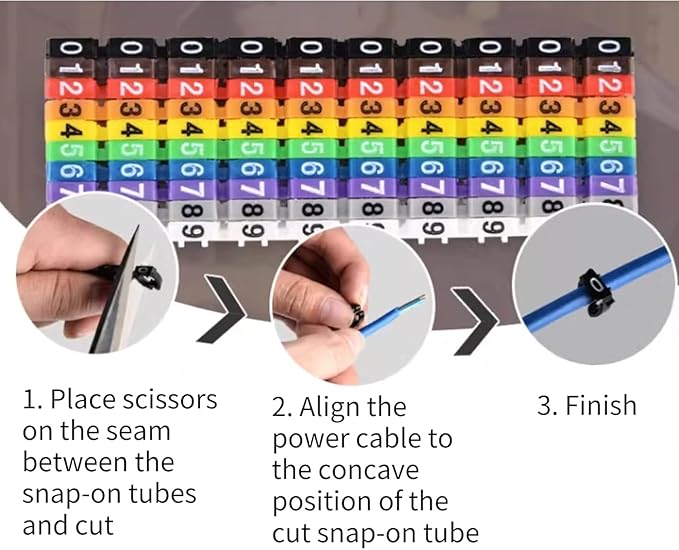 Walfront Digital Number Tube Wire Number Label Tube Cable Marker Wire Numbering Marker Colorful Cable Straps Coded Clip on Plastic Cable(150PCS KCM-1.5MM 1.5square)