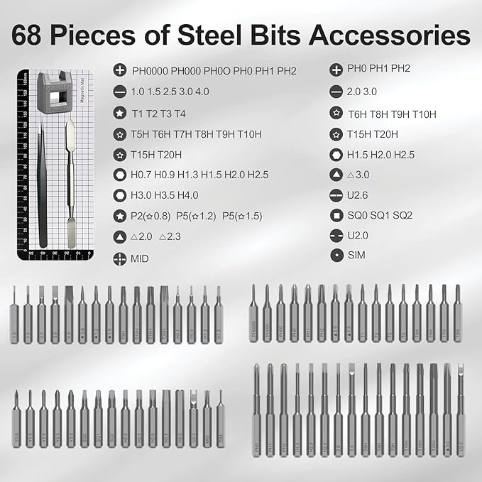 MQFORU Mini Electric Screwdriver, 72 in 1 Precision Screwdriver Kit with 64 Magnetic Bits, 5 Torque Settings，LED Screen Display, Rechargeable Power Screwdriver for Precision Work Phone Watch Camera