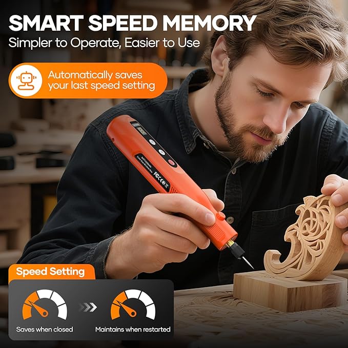 Kejector Cordless Rotary Tool Kit with 113 Accessories Mini Rotary Tool with LED Screen & Ring Light 5-Speed Adjustable for Engraving Sanding, Polishing, Carving, Cutting, DIY Crafts, USB-C Charging