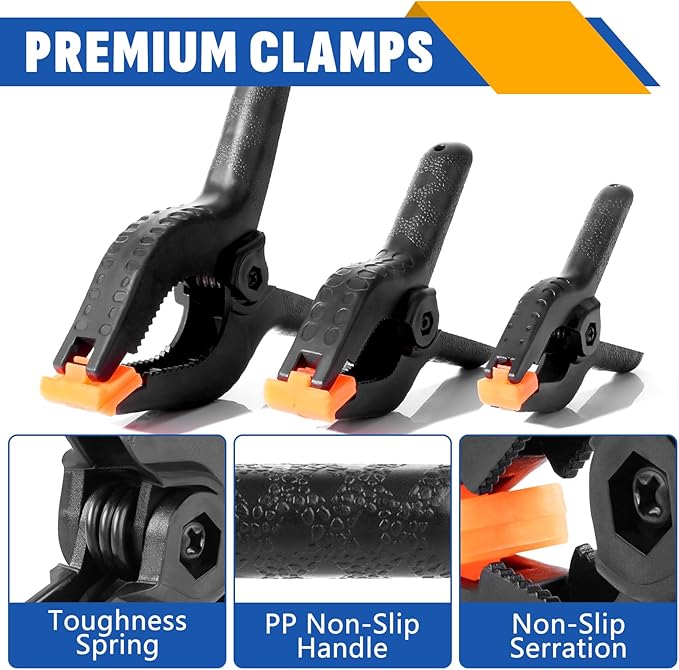 12 Pack Plastic Spring Clamps Set, 3 Sizes of Spring Clips 3.5 Inch, 4.5 Inch, 6 Inch Set, Black Heavy Duty Clips, Backdrop Clips, Woodworking Clamps, Plastic Clamps for Woodworking,Photography