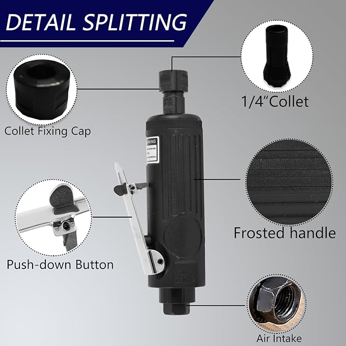 Air Die Grinder 1/4 Inch, 22000 RPM Precision Pneumatic Grinder Tool, Straight Design for Metal Polishing, Grinding, Automotive & Woodworking