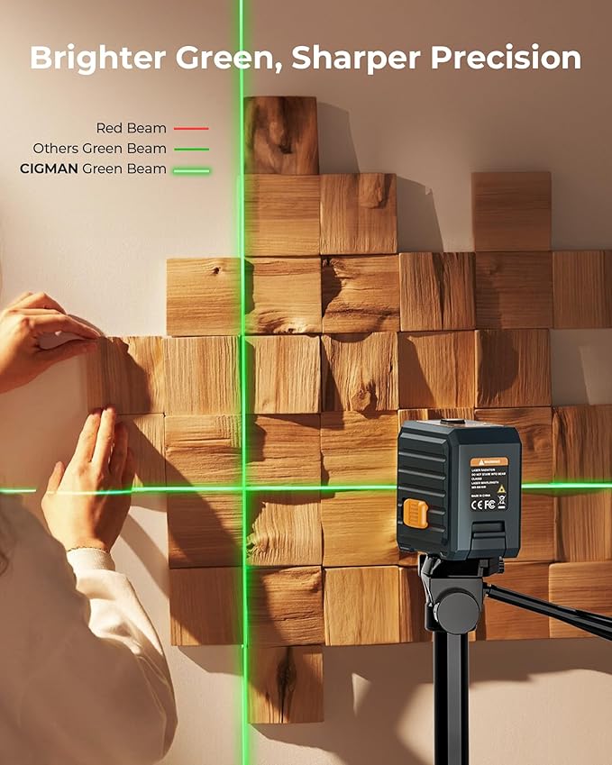 Laser Level, CIGMAN Self-Leveling - 100 feet, Compact 6.4 oz, Perfect for Pictures Hanging, Floor Tile, Ideal for DIY Projects and Home Renovation, L-Magnetic Bracket, Battery Included