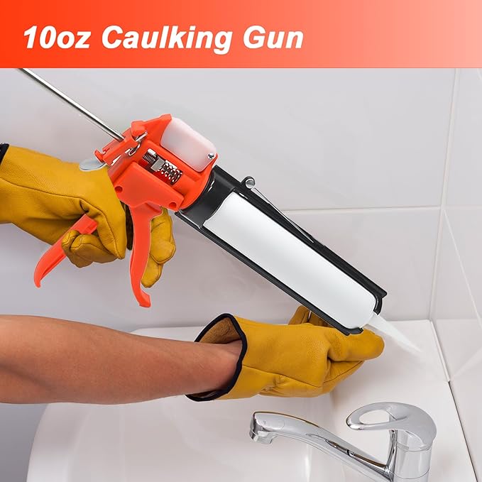 Caulking Gun, Silicone Sealant Caulk Gun for Caulking/Filling/Sealing, No Drip Hand Caulk gun with Ergonomic Grip,18:1 Thrust Ratio, Iron Smooth Rod for 10oz Caulk tubes