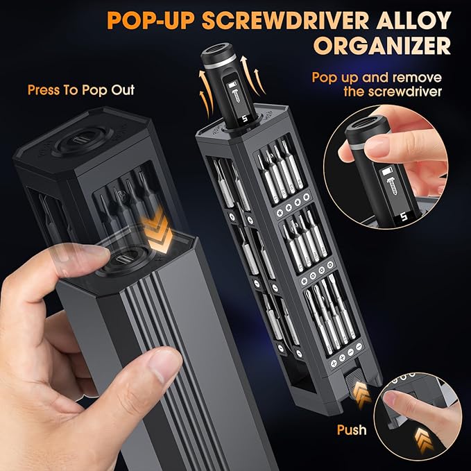 3.7V Mini Electric Screwdriver,50 in 1 Precision Screwdriver Set,Small Repair Tool Kit with 5 Torque/500mAh Battery/OLED Display/4 LED Lights for Electronics Computer/Phone/Camer/Eyeglass/Watch