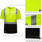 High Visibility Shirts Quick Dry Safety T Shirts with Reflective Strips and Pocket Short Sleeve Mesh Hi Vis Construction Work Class 2 Shirt for Men/Women Black Bottom Lime,4XL