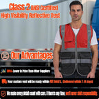 BeautyWill Custom Safety Vest Customized Logo Class 2 High Visibility Reflective Vest with Pockets Construction workwear