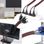 CrocSee 10ft - 1/2 inch Braided Cable Management Sleeve Cord Protector - Self-Wrapping Split Wire Loom for TV/Computer/Home Theater/Engine Bay - Black/Red