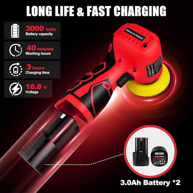 Cordless Sander, 3" Palm Sander with 2Pcs 16.8V 3.0Ah Batteries, 3500RPM Mini Polisher, 30 Accessories Sander Tool for Sanding/Polishing/Waxing/Cleaning