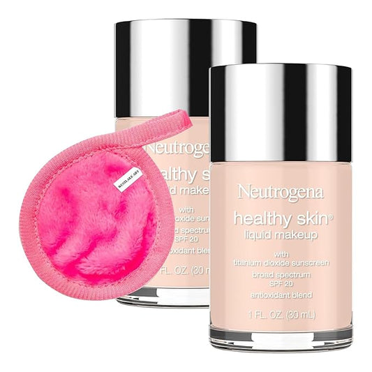 Foundation Liquid Makeup | Bundled With Makeup Cleansing Cloth - Foundation Natural, Broad Spectrum Spf 20, Infused With Vitamin E & Feverfew [Pack Of 2]-VeraVaultWomen
