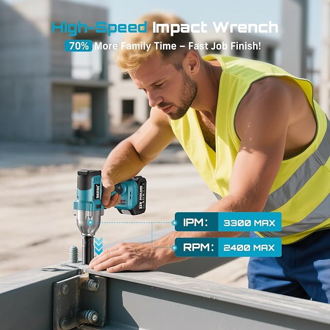 Seesii Impact Wrench 665 FT-LBS(900N.m) 3300IPM 1/2 Impact Gun High Torque Electric Cordless Impact Wrench with 21V 2x4.0Ah Battery 6 Sockets and Case for Home Car Truck Tire Lug Nut Removal Tool Set