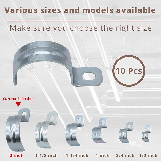 2 inch 10PCS Zinc-Plated Steel Rigid Pipe 1 Holes Cable U Bracket Pipe Clamp Electrical Conduit Straps Rigid Pipe Strap Secure Mounting for RGD Conduit RustResistant Straps for Reliable Installation