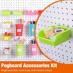 64 Pieces Pegboard Bins Pegboard Cups with Hooks and Loops Peg Hooks Assortment Organizer Accessory for Organizing Accessories Tools Storage Office Workshop Garage Workbench (Colorful)