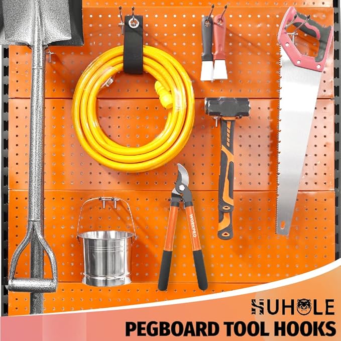 HUHOLE Double Arm Pegboard Hooks 4 Inch 10PC, Fit 1/4" Pegboard, Ideal Peg Board Tool Utility Hooks for Garage Organization, Wall Storage, Heavy Duty Tool Holder with Protecting Tip
