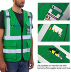 Dib Safety Reflective Vest High Visibility with Pockets and Zipper, Green S