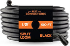 BEST CONNECTIONS (1/2" x 100 ft) Split Wire Loom Flex-Guard Convoluted Tubing Protective Split Cable Sleeves for Automotive Home Industrial Electrical Wires Chemical Resistant Conduit Black
