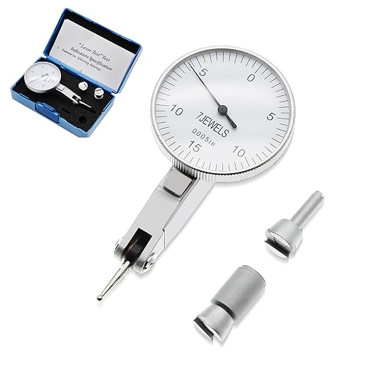 0.0005" Dial Indicator Brass Test Indicator with 7 Jewels Bearings Accuracy 0.0004 Big Face Imperial Dial Indicator for Machinist Engineer Inspection Measurement (Model 201-0066)