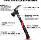 HAUTMEC 20 oz. One Piece Forged Framing Hammer With Straight Rip Claw Hammer, Milled Face, Shock-Absorbing Grip, with Magnetic Nail Holder, HT0371-HM