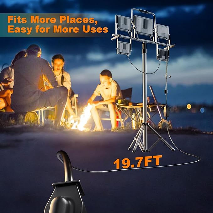 31000Lumen LED Work Light 260w with Tripod Stand Work Lights 5 Head Portable Work Light with Anti-Glare Lenses,19.7ft Power Cord, Height Adjustable, IP66 for Job Site, Garage, Outdoor Use