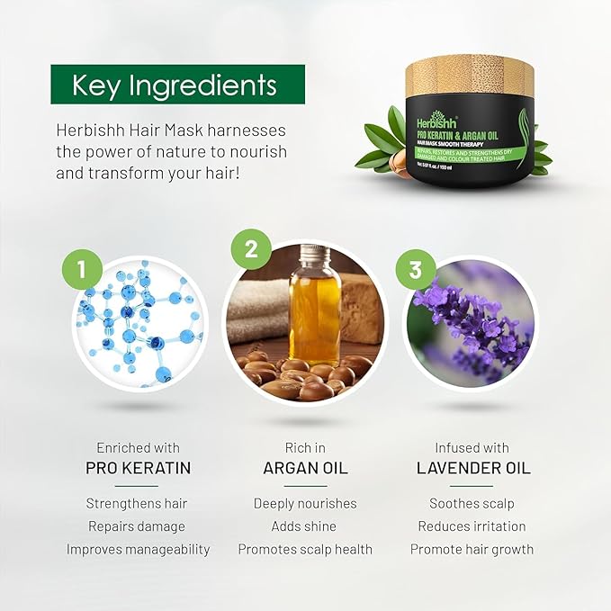 Herbishh Argan Oil & Hair Mask Combo For Deep Conditioning Treatment – Argan Oil for Hair Repair & Frizz Control (30ml) & Argan Hair Mask for Hydration (150ml), Sulfate & Paraben Free-VeraVaultWomen