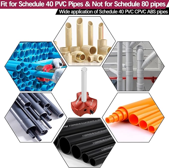 1 Inch PVC Pipe Reamer with Triple Blade, PVC Socket Saver Fitting Saver with 1/4-Inch Hex Shaft, Plastic Pipe Fitting Reamer Plumbing Tool for Sch.40 CPVC ABS Socket Hub,Fit Standard 1/2" Drills