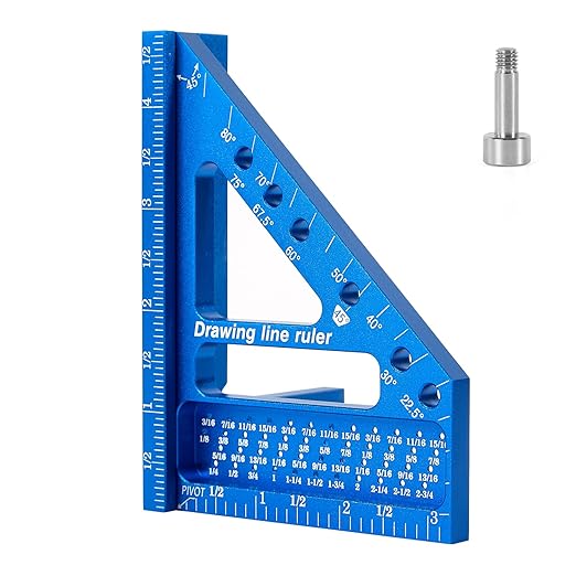 Premium Versatile Multi-Angle Carpenter Square Measuring Ruler for Woodworking, Engineering, and Construction (22.5-90 Degrees with Angle Pin) (Blue)