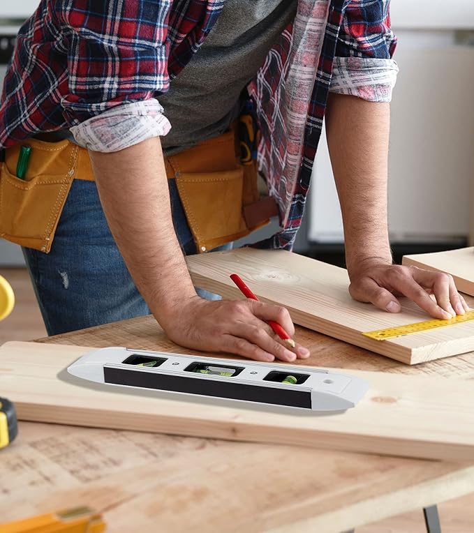 DOWELL Magnetic Torpedo Level Mini Bubble Level Box Spirit Level Alloy Frame 180/90/45 Degree 9-Inch (3, White)