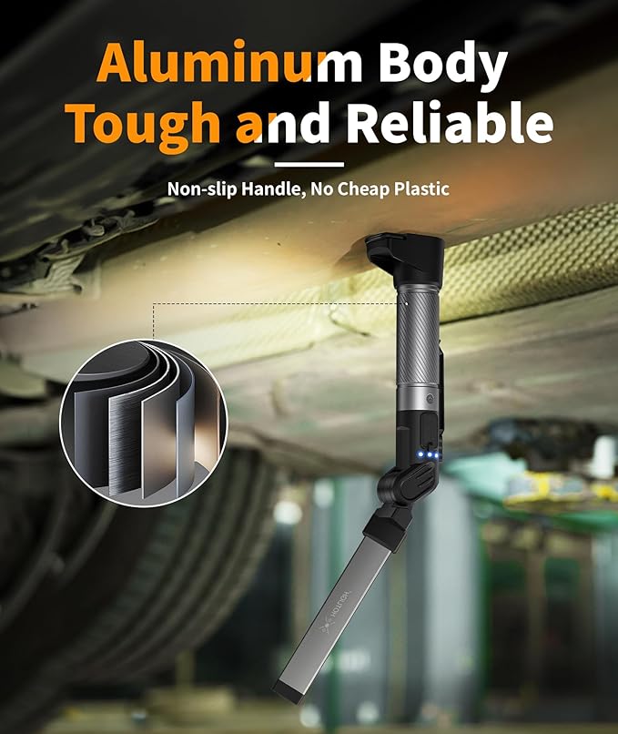 Magnetic Work Light - 800 Lumens Rechargeable Work Light with Multifunctional Foldable Design, 2200 mAh Mechanic Light, 3 Lighting Modes Magnetic Flashlight for Car Repairing/Emergency, 1 Pack