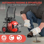 Drain Cleaning Machine 100Ft 3/4 Inch Cable, 750W Auto Feed Portable Electric Sewer Snake, Electric Drain Auger with 6 Cutter Air-Activated Foot Switch for 4" to 8" Pipes