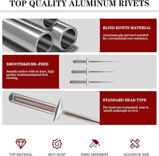 110Pcs Silver 3/16" Pop Rivets Assortment Kit,5 Sizes Aluminum Rivets,Aluminum blind pro Rivets for DIY/Metal/Furniture/Instruments
