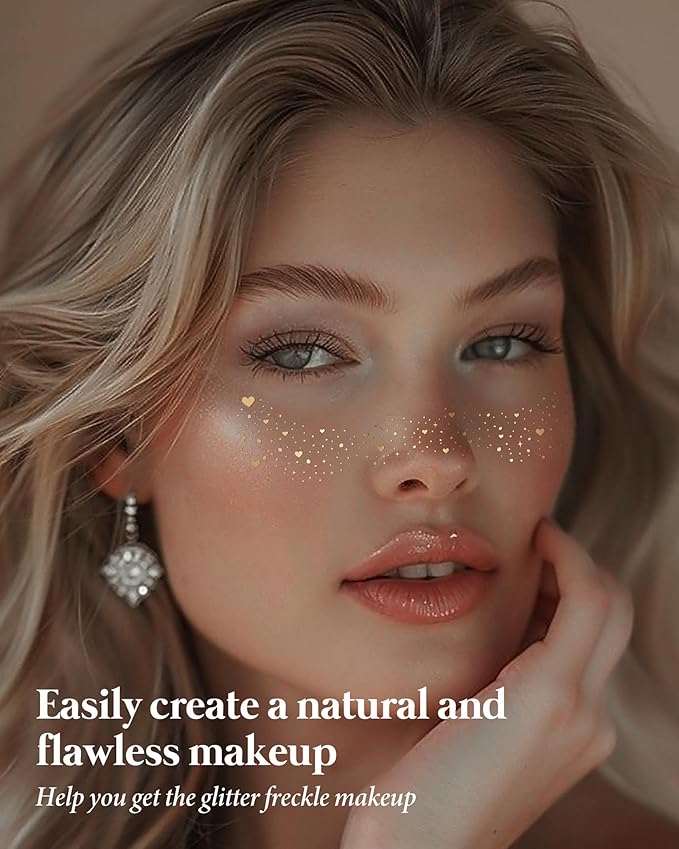 Glitter Freckles, Face Glitter for Kids Women Girls, Waterproof Glow Up Singer Concerts Festival Rave Accessories (Gold - Hearted)
