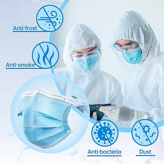 Jointown Disposable Face Masks, ASTM Level 2 Surgical Mask with 3 Ply Protection & Elastic Earloop, 100 Pack Blue