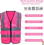 A-SAFETY XSmall Pink High Visibility Vest,Reflective Safety Vest Workwear 7 Pockets Hi Vis Durable Vest,X-Small