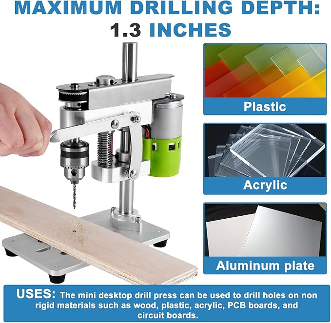 Mini Benchtop Drill Press with Work Light | Rear-Mounted 795 Motor, Small Bench Drilling Machine for Woodworking, Jewelry & Crafts, B10 Chuck, Motor & Belt Guard