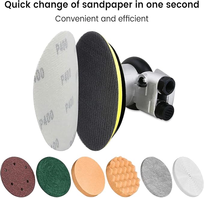 5 inch Pneumatic Orbital Sander, Air Sander with Hook and Loop Sanding Pad for Woodworking, Autobody Work(Silver)